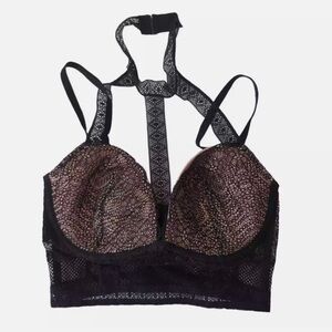 Victoria's Secret Bra Very Sexy Lined Plunge Black Longline Corset Choker